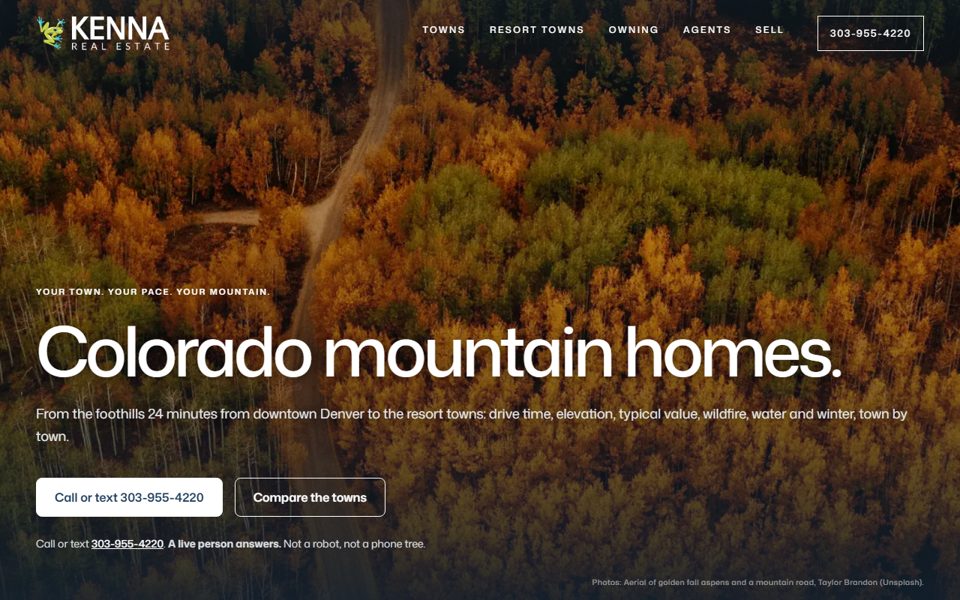 coloradomountainhomefinder.com home page, a site we built and run